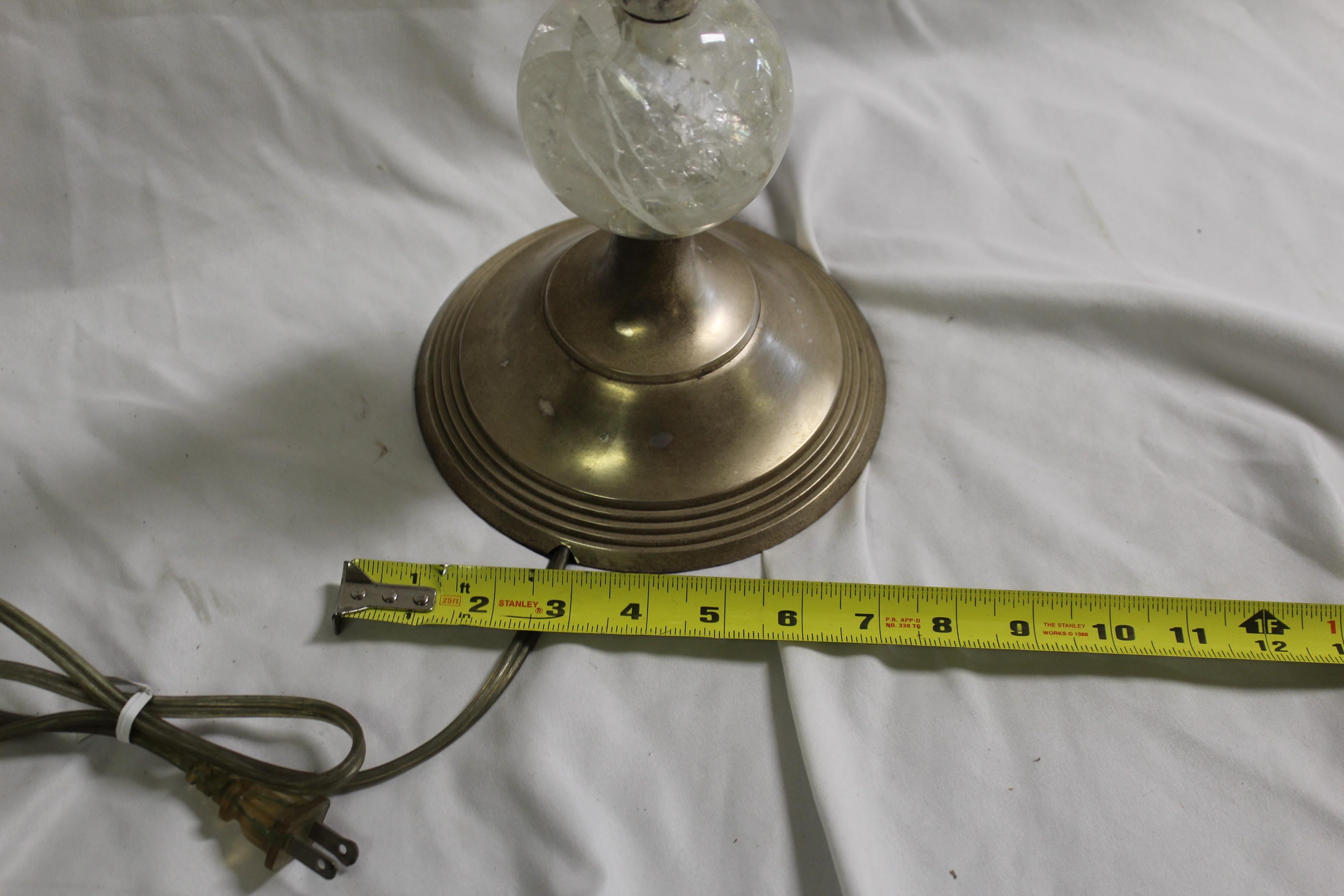 Brass Mid Century/Modern Candlestick Lamp, Rock Crystal Sphere For Sale