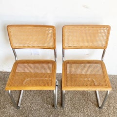Mid Century Modern Cane and Chrome Cantilever Dining Chairs - a Pair