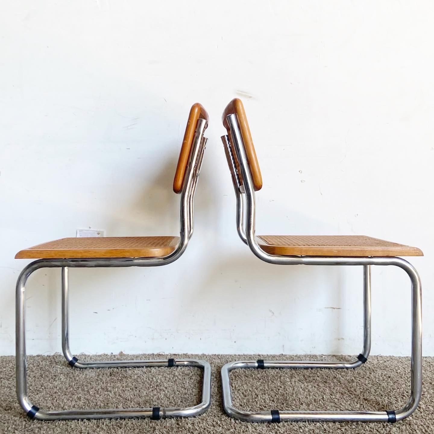 Mid-Century Modern Mid Century Modern Cane and Chrome Cantilever Dining Chairs - a Pair For Sale