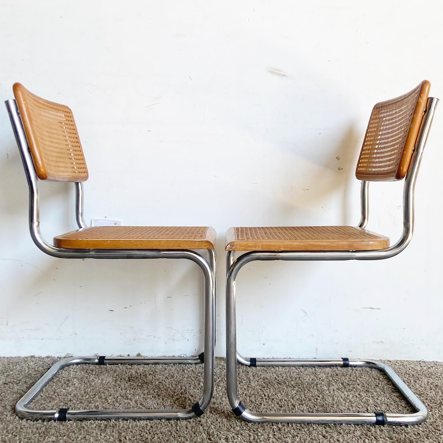 Taiwanese Mid Century Modern Cane and Chrome Cantilever Dining Chairs - a Pair For Sale