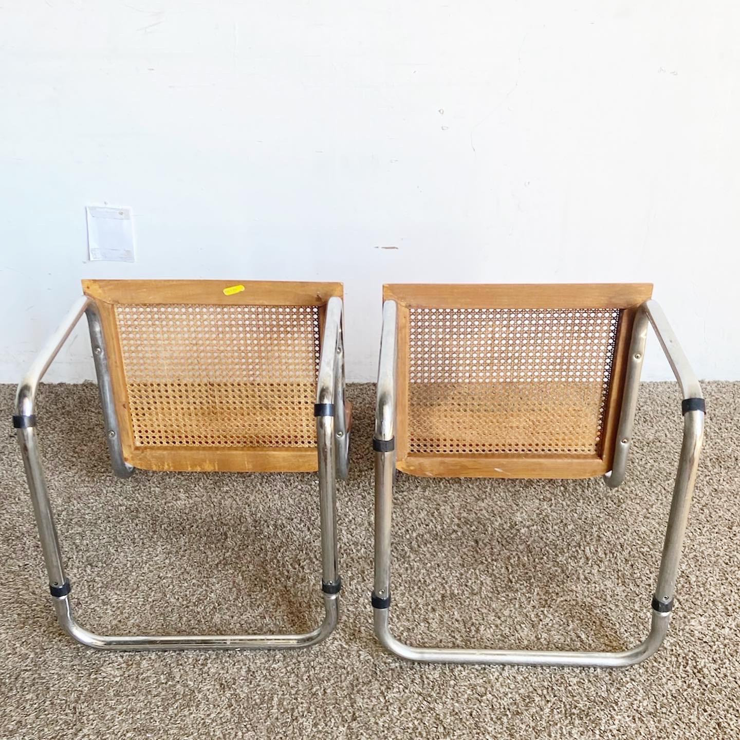 Mid Century Modern Cane and Chrome Cantilever Dining Chairs - a Pair In Good Condition For Sale In Delray Beach, FL