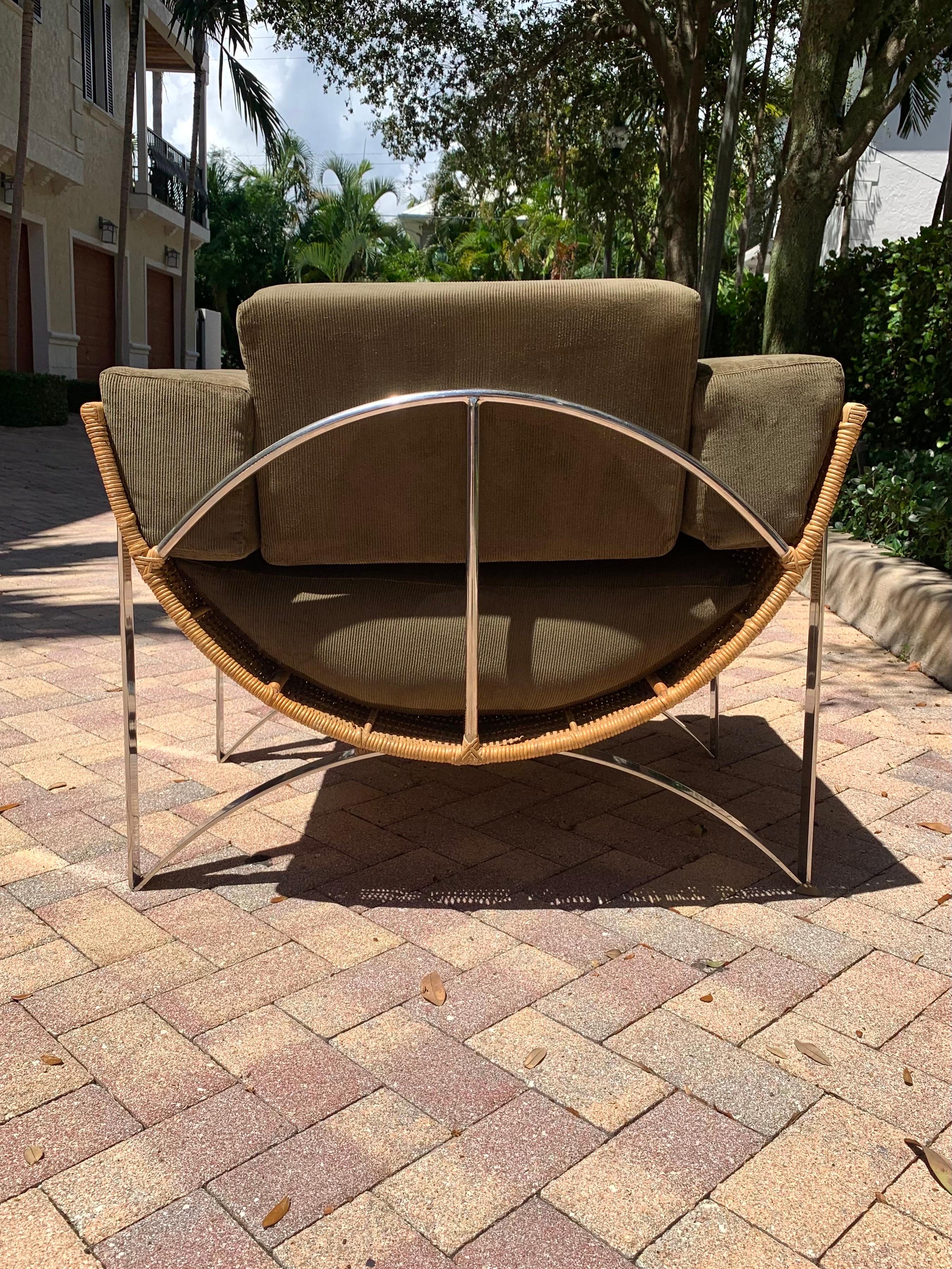 Mid-Century Modern Cane and Chrome Lounge Chair and Ottoman For Sale 2