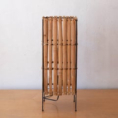 Mid-Century Modern Cane and Iron Table Lamp in the style of Louis Sognot