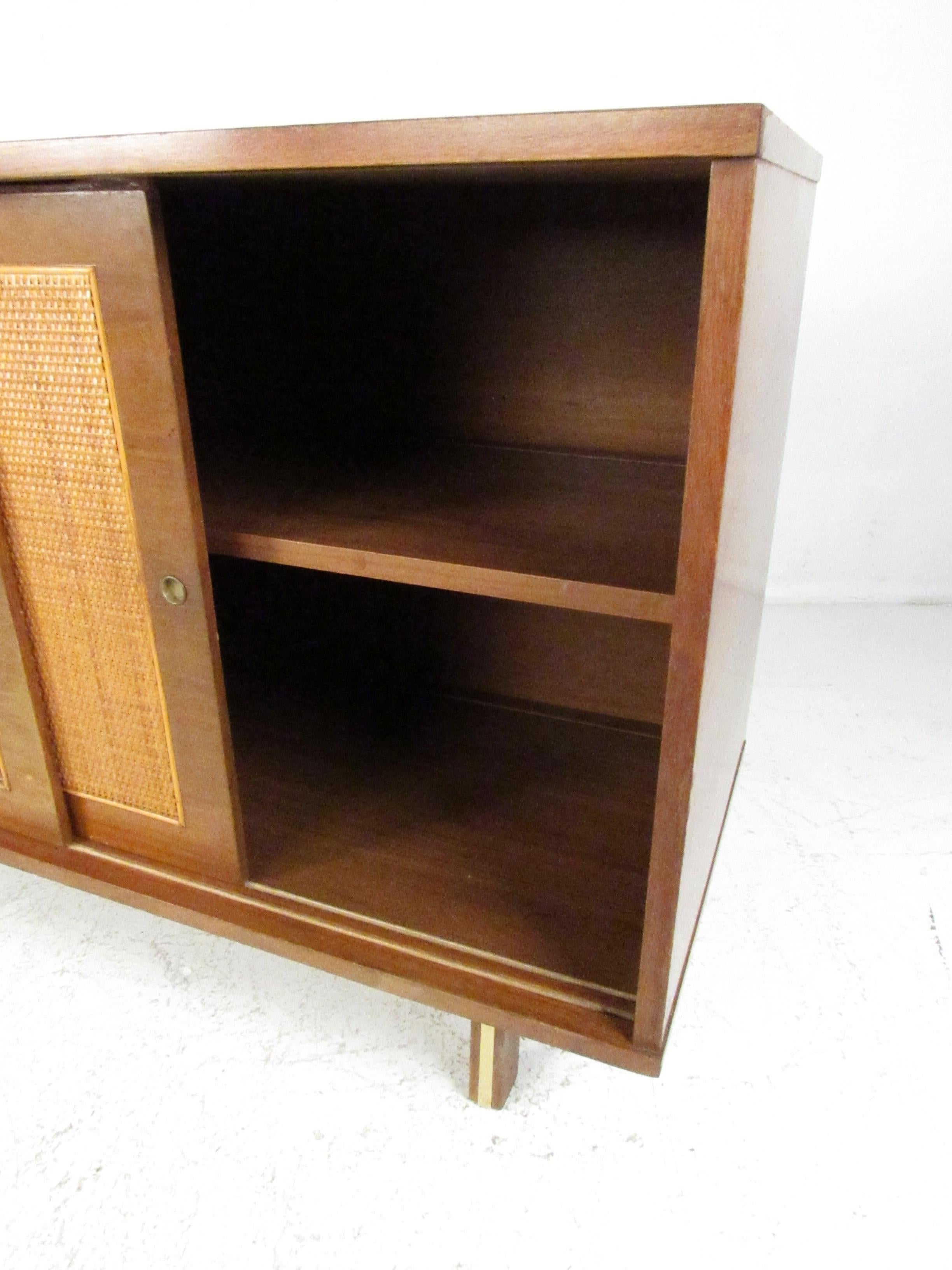 Mid-Century Modern Cane and Walnut Credenza 1