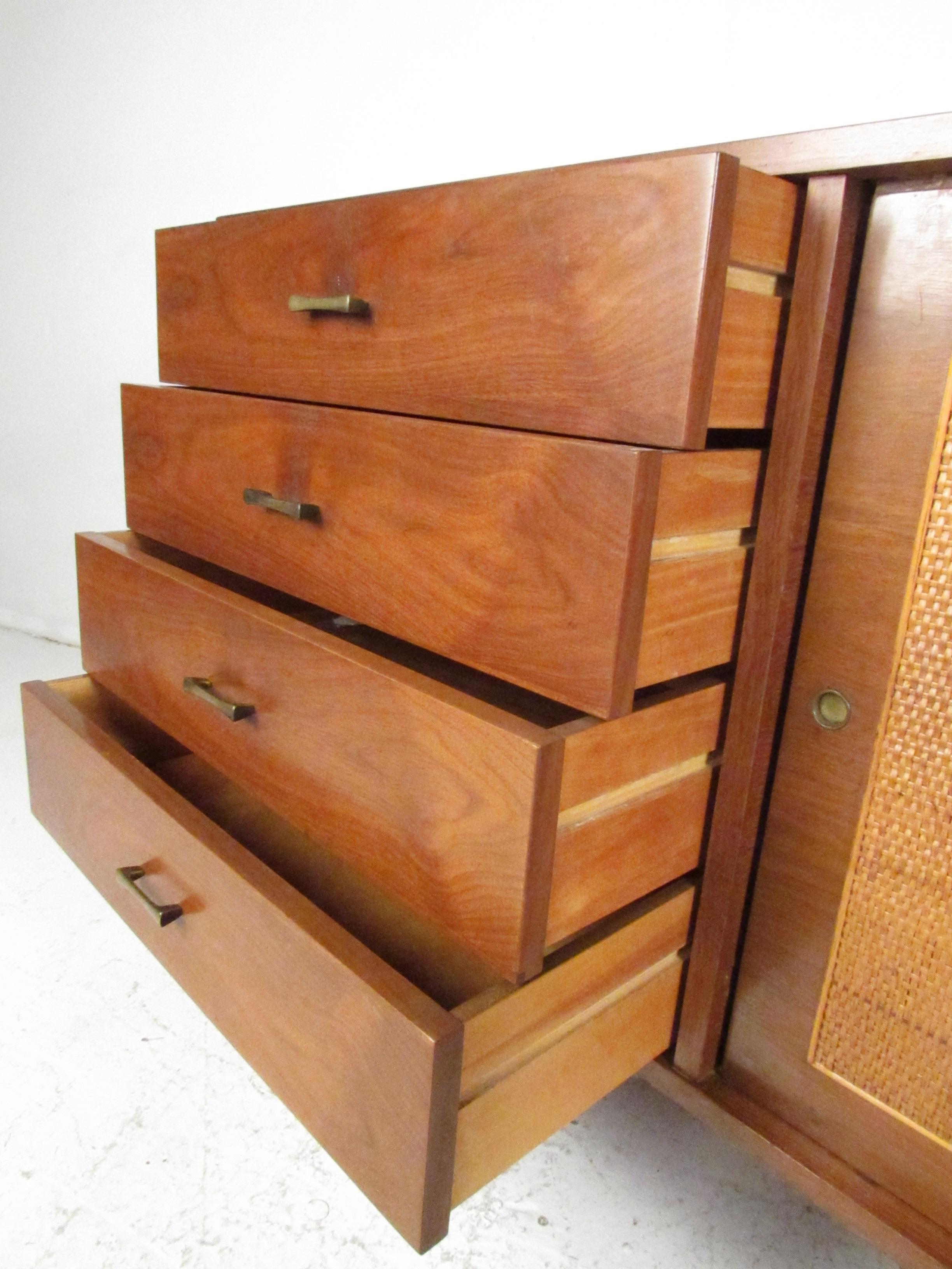 Mid-Century Modern Cane and Walnut Credenza 3