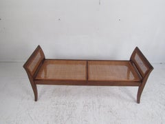 Mid-Century Modern Cane and Walnut Window Bench