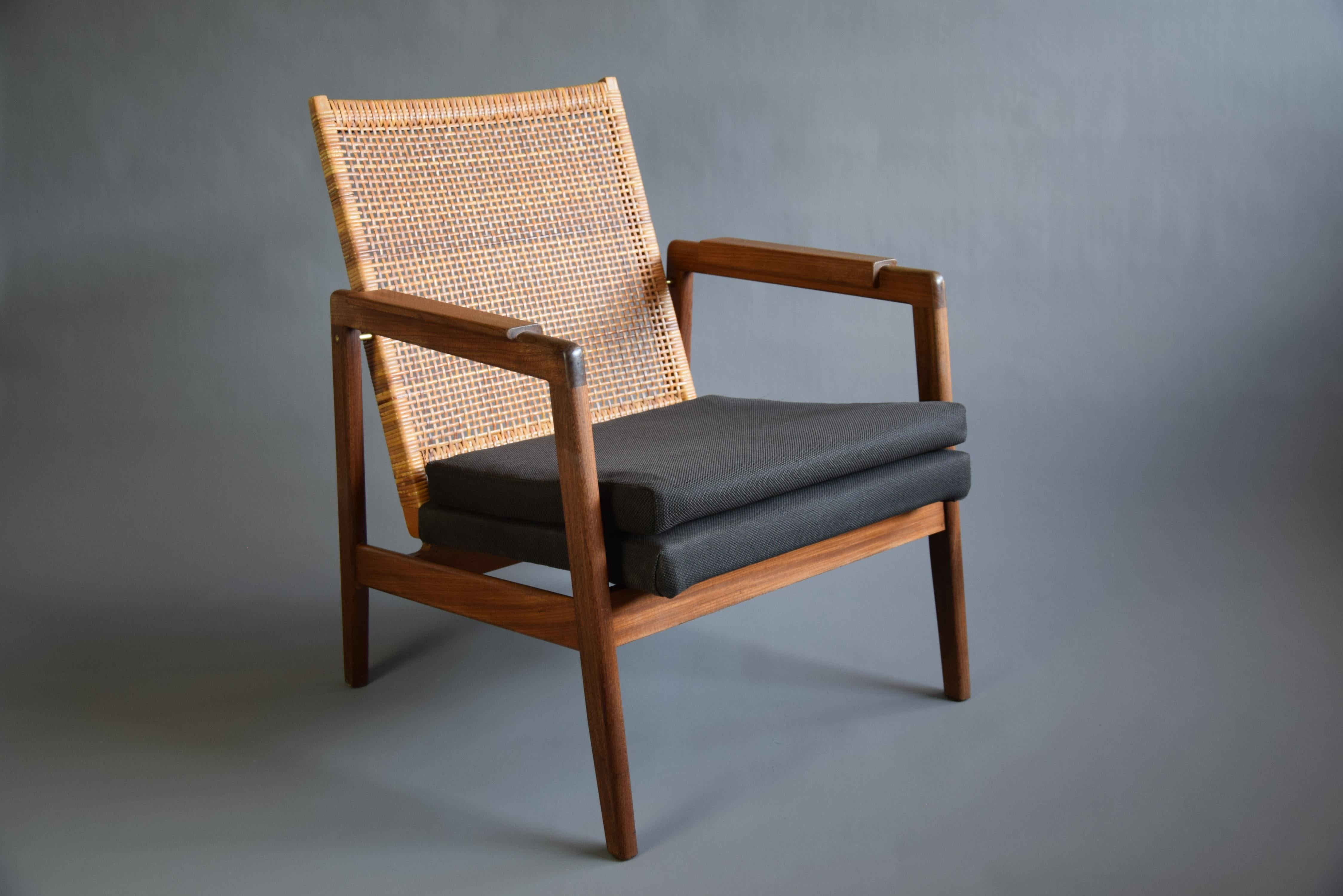 Dutch Mid-Century Modern Cane and Wood Lounge Chair