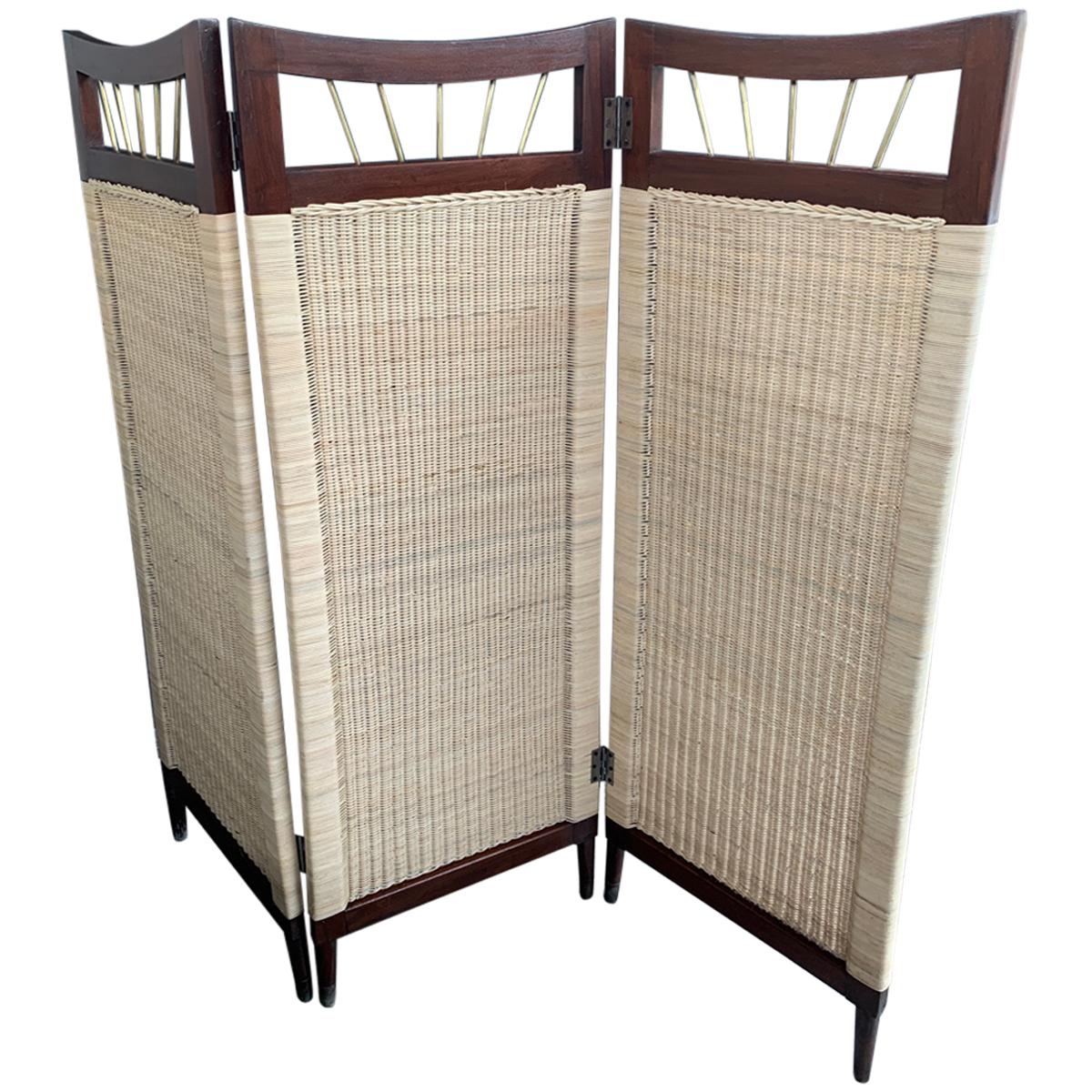 Mid-Century Modern Cane and Wood Screen