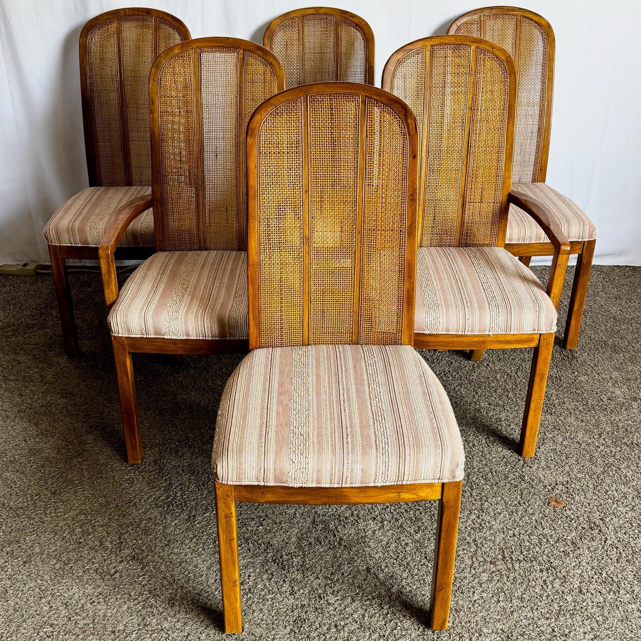 Sedie da pranzo con schienale a canne e quercia di Drexel - Set di 6 sedie del Mid Century Modern in vendita 1
