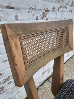 Mid-Century Modern Cane Back Barstool with Upholstered Seat