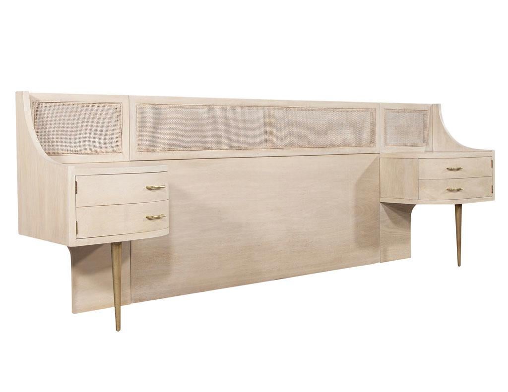 Mid-Century Modern Cane Back Queen Headboard by Weiman in Bleached Washed Finish 8