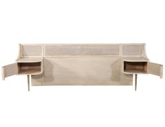 Mid-Century Modern Cane Back Queen Headboard by Weiman in Bleached Washed Finish