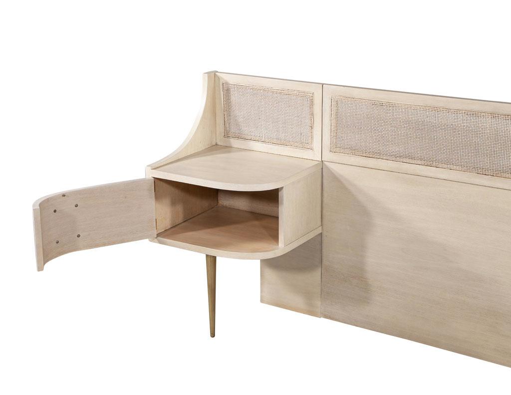 American Mid-Century Modern Cane Back Queen Headboard by Weiman in Bleached Washed Finish