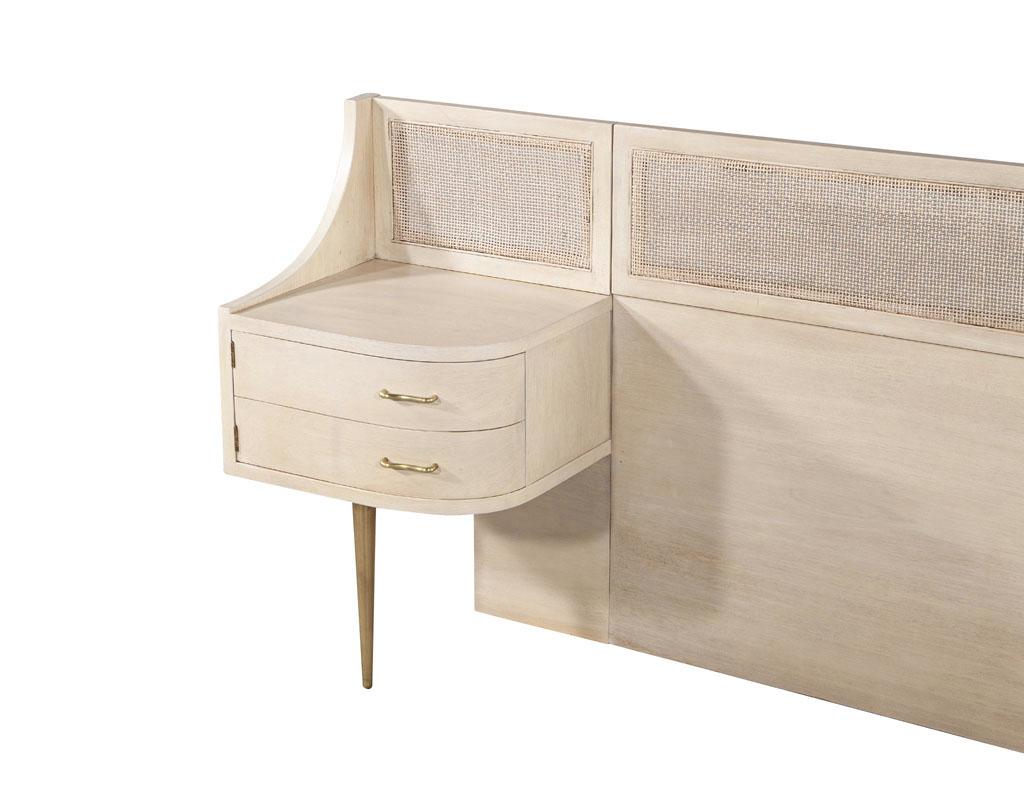 Mid-Century Modern Cane Back Queen Headboard by Weiman in Bleached Washed Finish In Excellent Condition In North York, ON