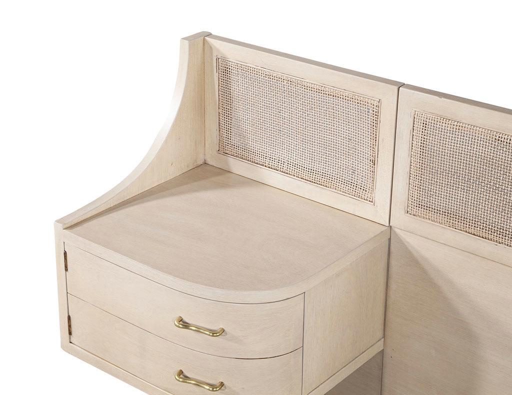 Brass Mid-Century Modern Cane Back Queen Headboard by Weiman in Bleached Washed Finish