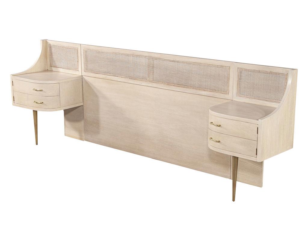 Mid-Century Modern Cane Back Queen Headboard by Weiman in Bleached Washed Finish 2