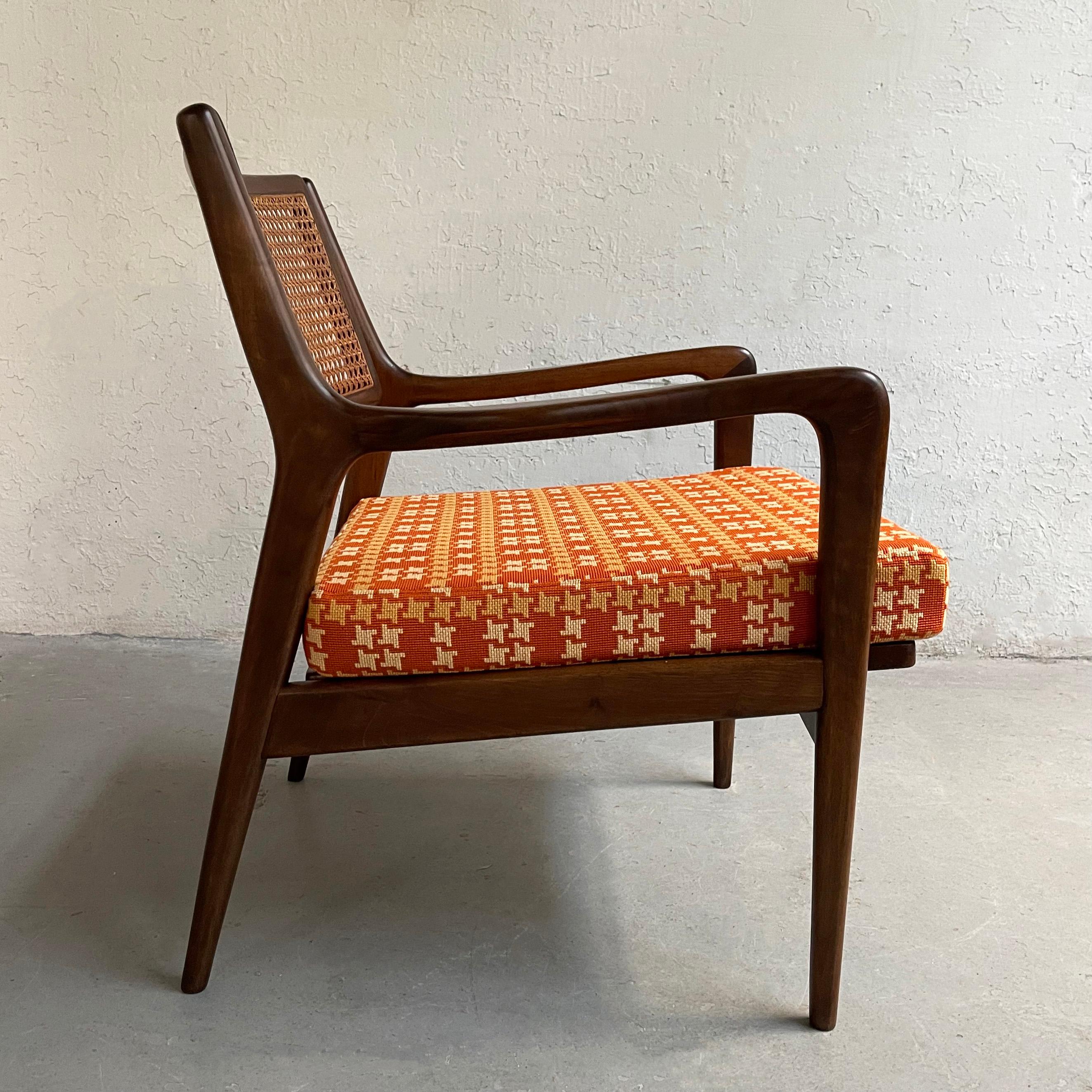 American Mid-Century Modern Cane Back Walnut Armchair For Sale