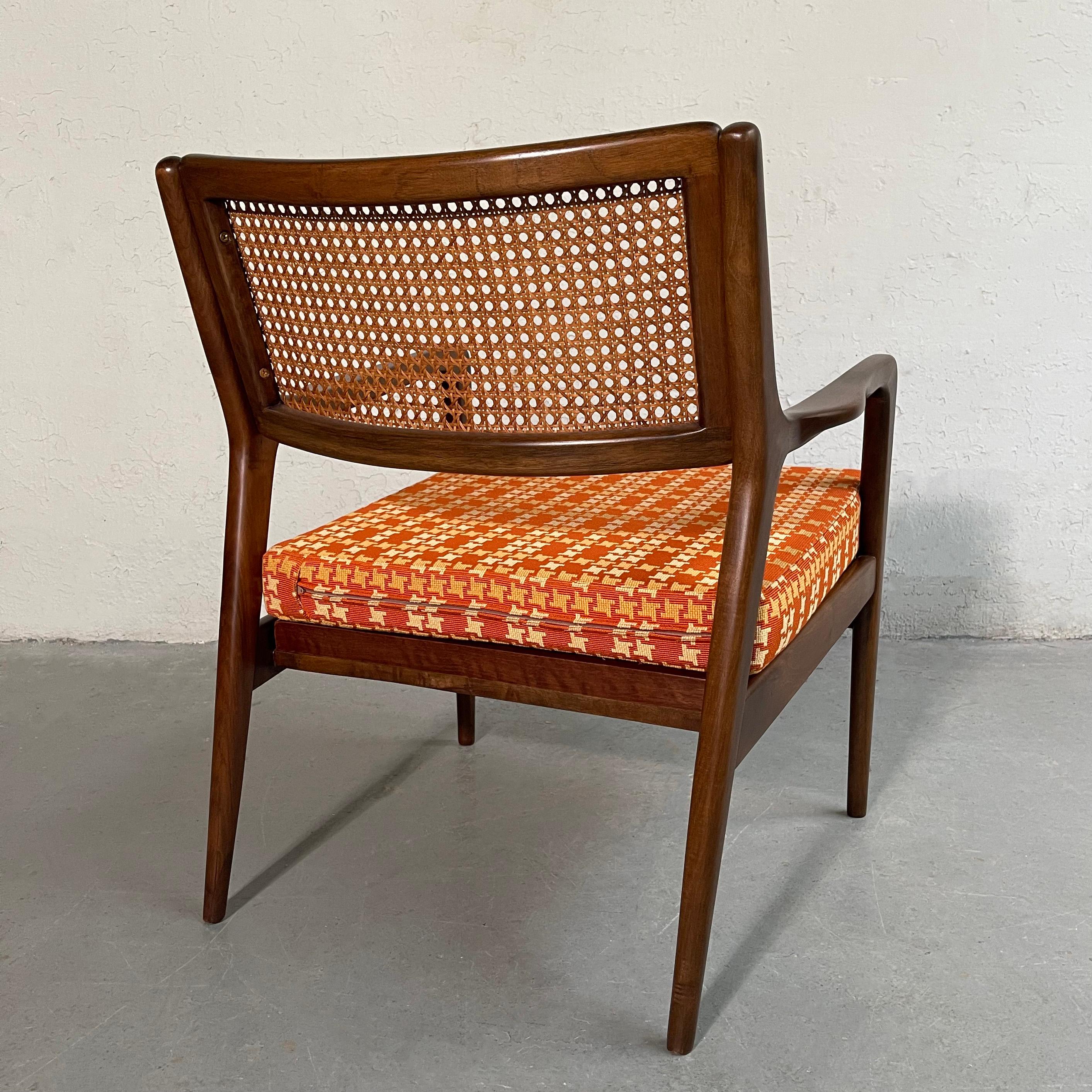 20th Century Mid-Century Modern Cane Back Walnut Armchair For Sale