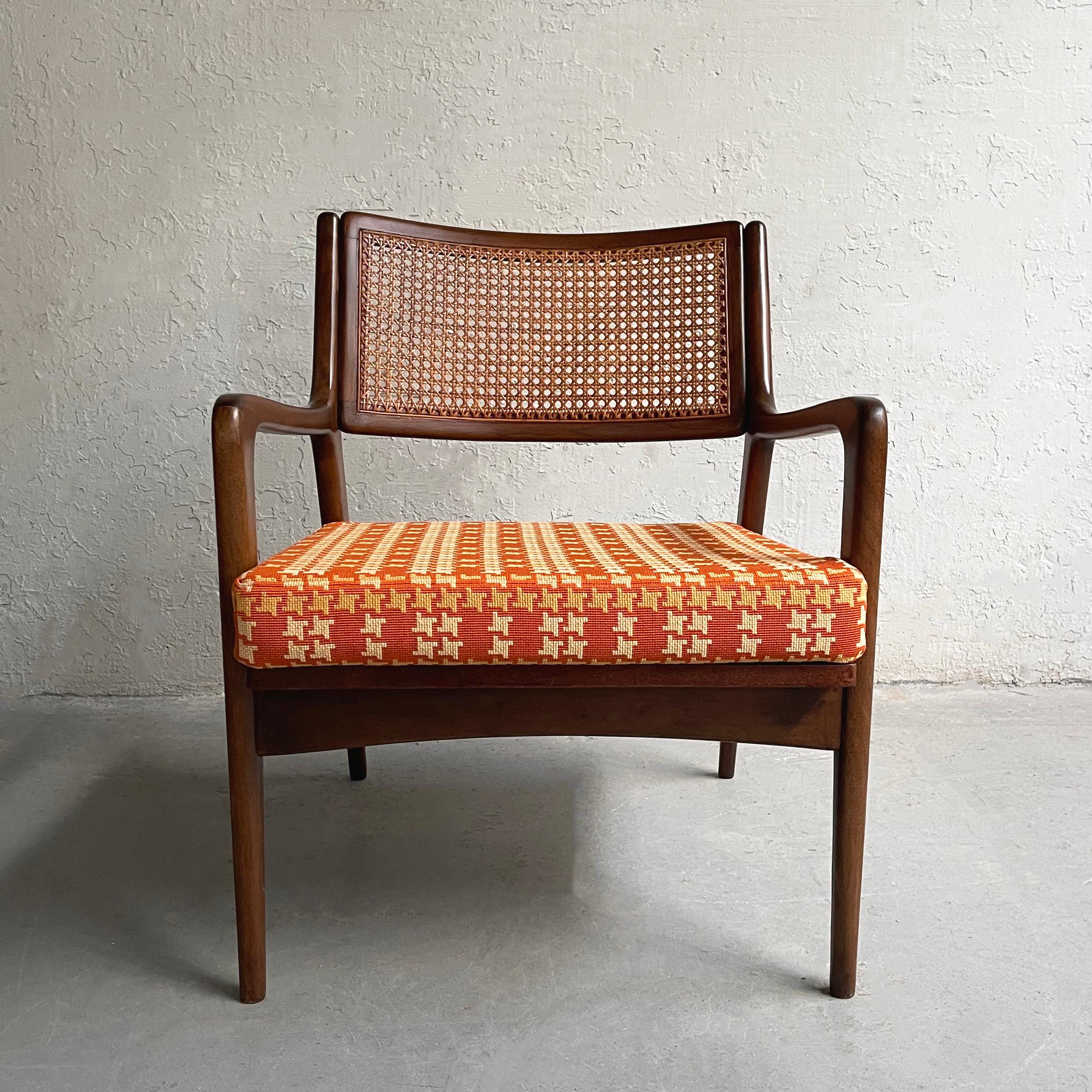 Mid-Century Modern Cane Back Walnut Armchair For Sale 1