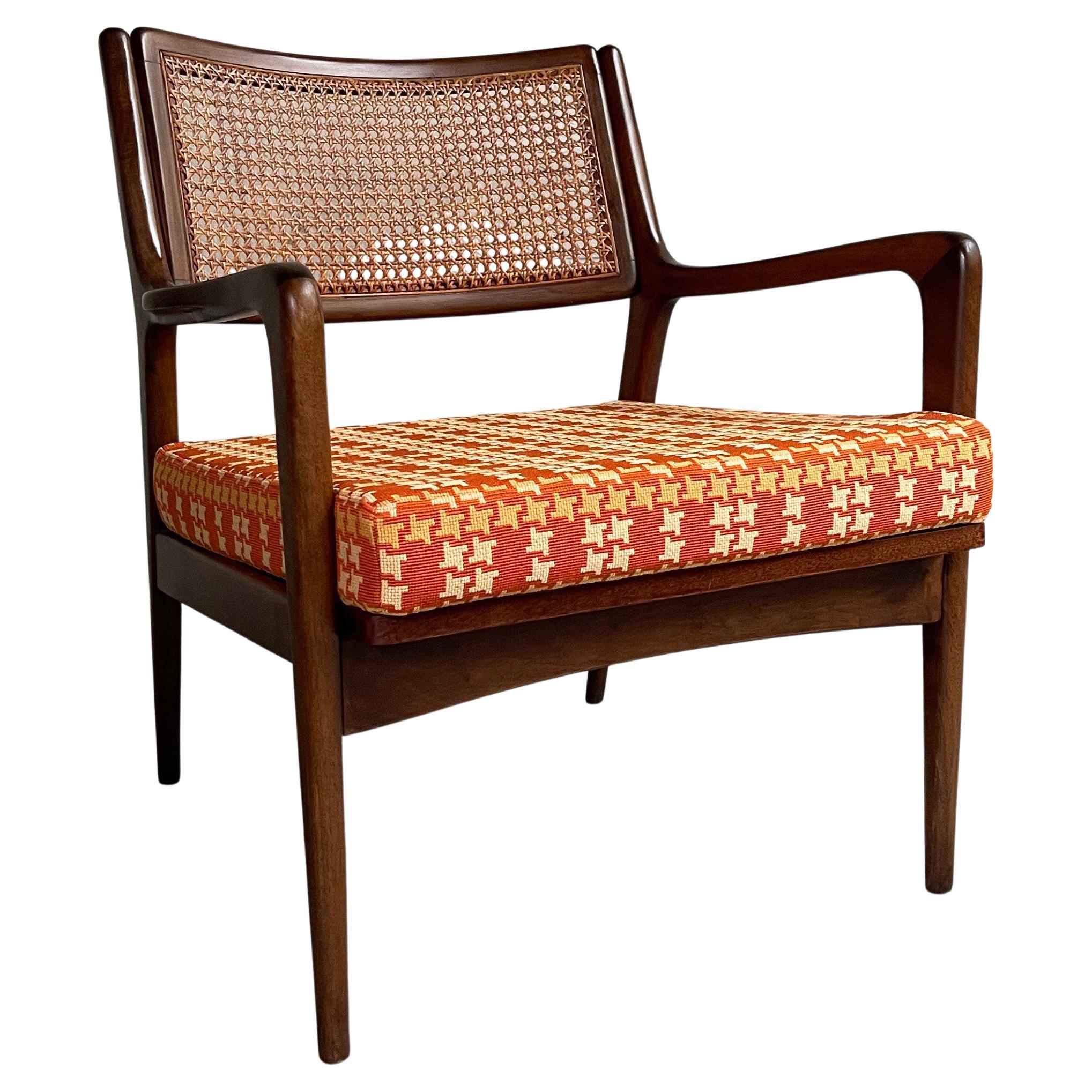 Mid-Century Modern Cane Back Walnut Armchair