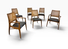 Mid-Century Modern Cane Back Walnut Dining Chairs - Set of 6