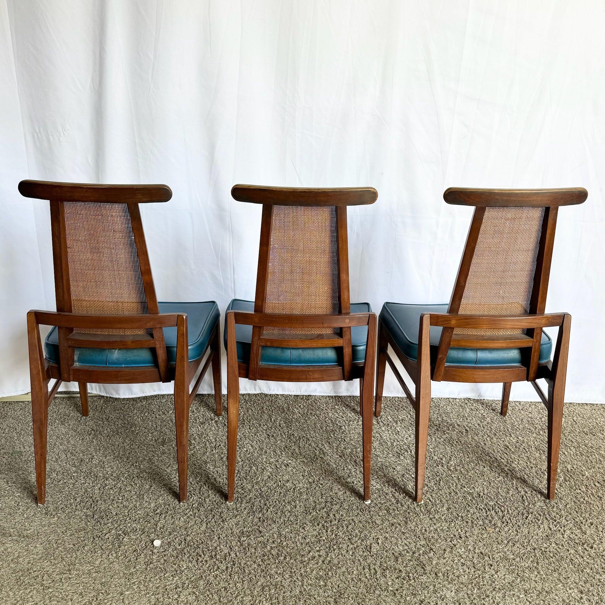 Metà XX secolo Mid Century Modern Cane Back Wooden Dining Chairs by Foster McDavid - Set of 3 in vendita