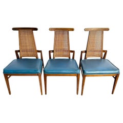 Mid Century Modern Cane Back Wooden Dining Chairs by Foster McDavid - Set of 3