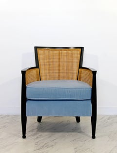 Mid-Century Modern Cane Ebonized Black Wood Lounge Armchair Dunbar Baker Style