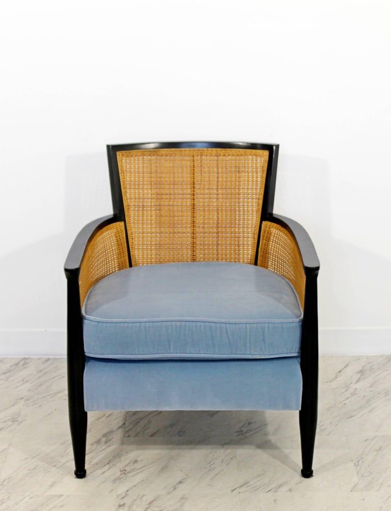 Mid-Century Modern Cane Ebonized Black Wood Lounge Armchair Dunbar