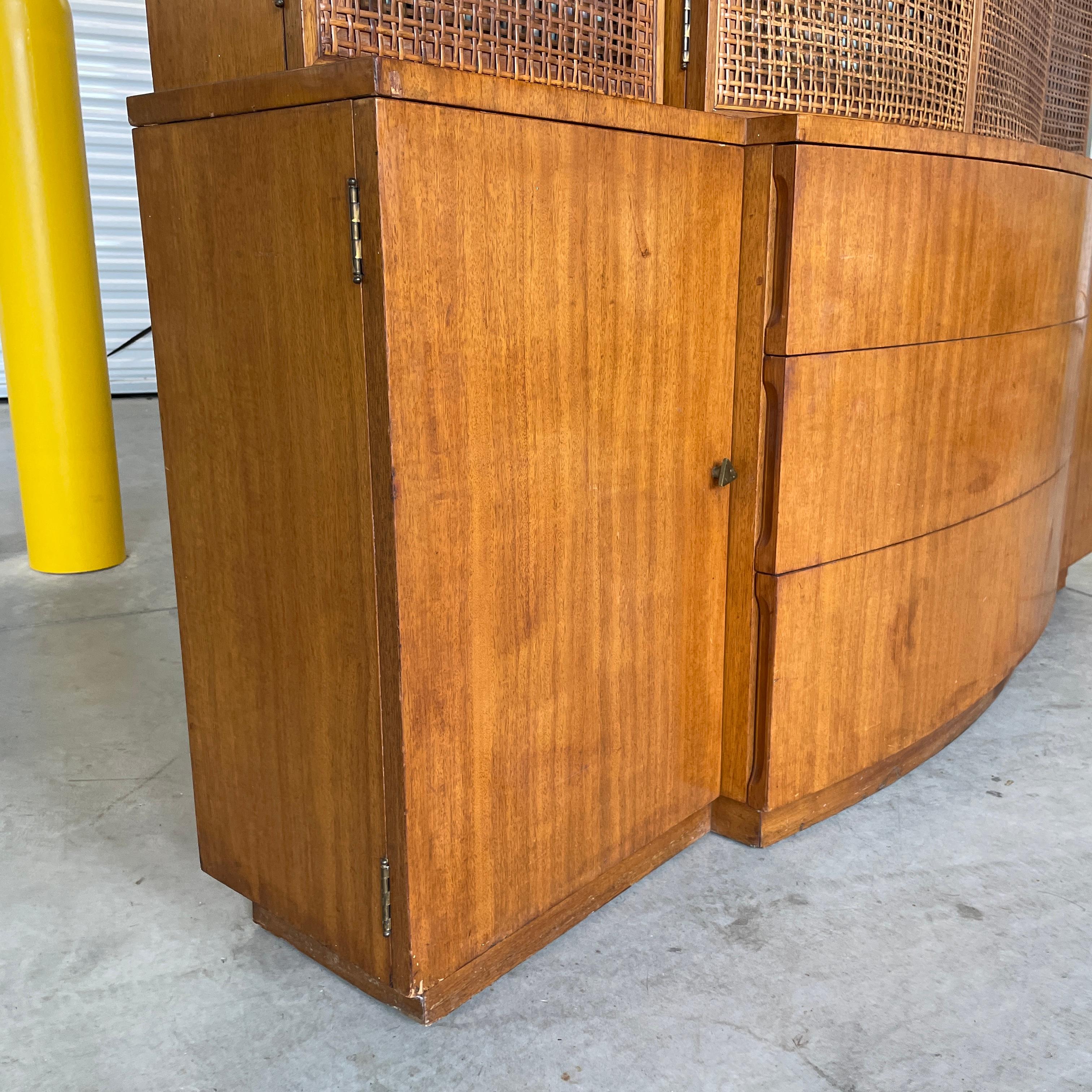 Mid-Century Modern Cane Front Groovy China Cabinet 1