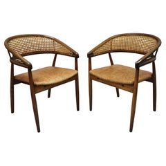 Mid Century Modern Cane James Mont King Cole Style Bentwood Arm Chairs, a Pair