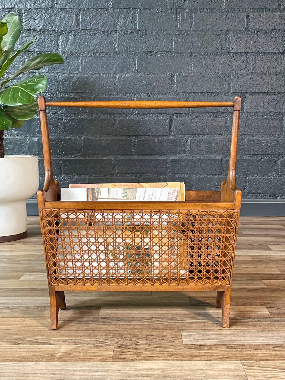 American Mid-Century Modern Cane Magazine Rack For Sale