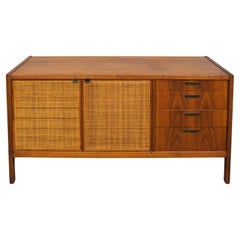 The Moderns modern cane walnut credenza sideboard 4 tiroirs 2 portes