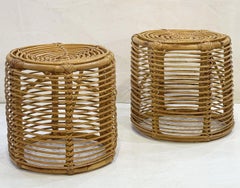 Mid-Century Modern Cane Wicker or Rattan Stools from Spain - Two Available