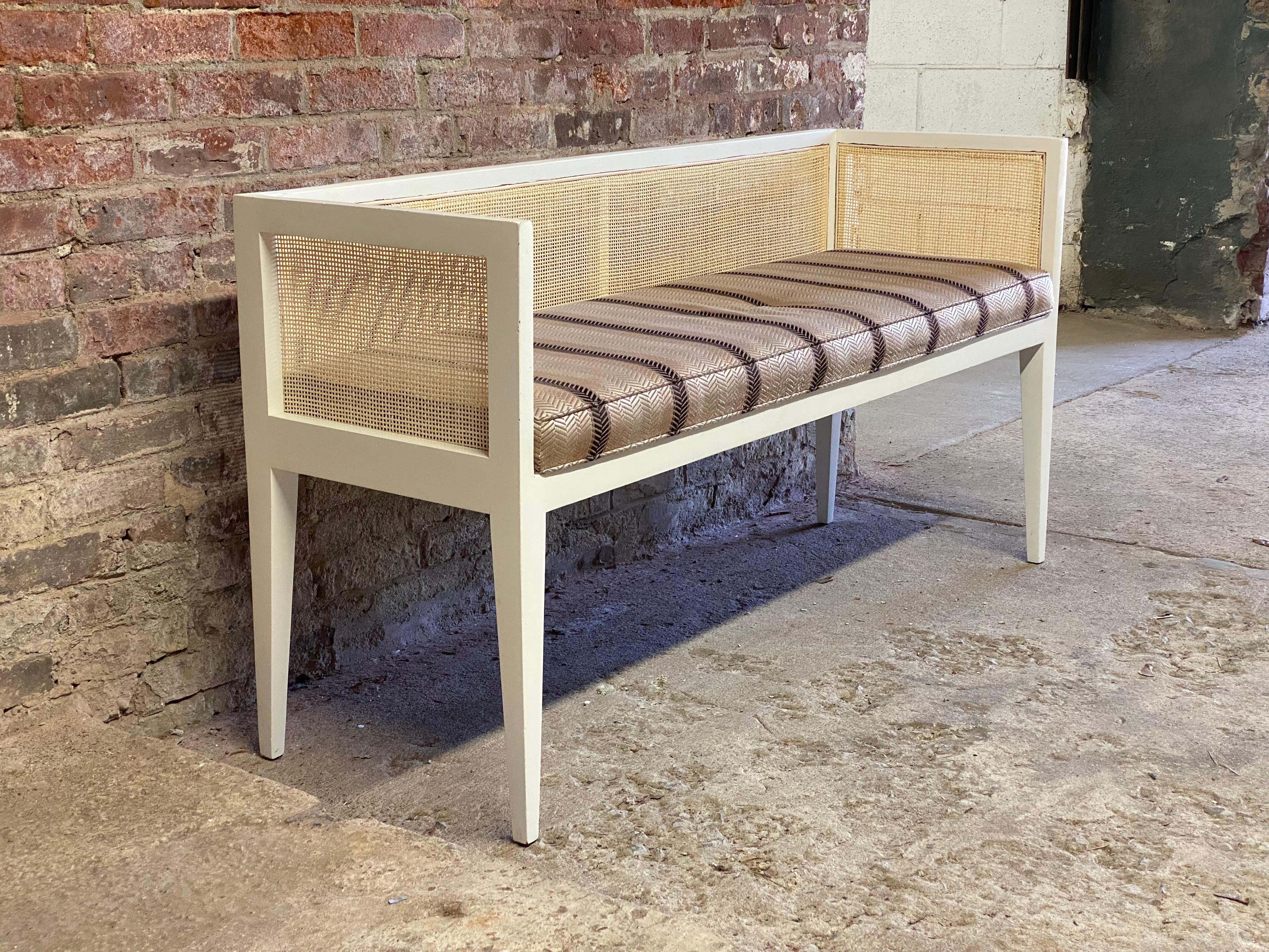 Lacquered Mid-Century Modern Caned Back Bench