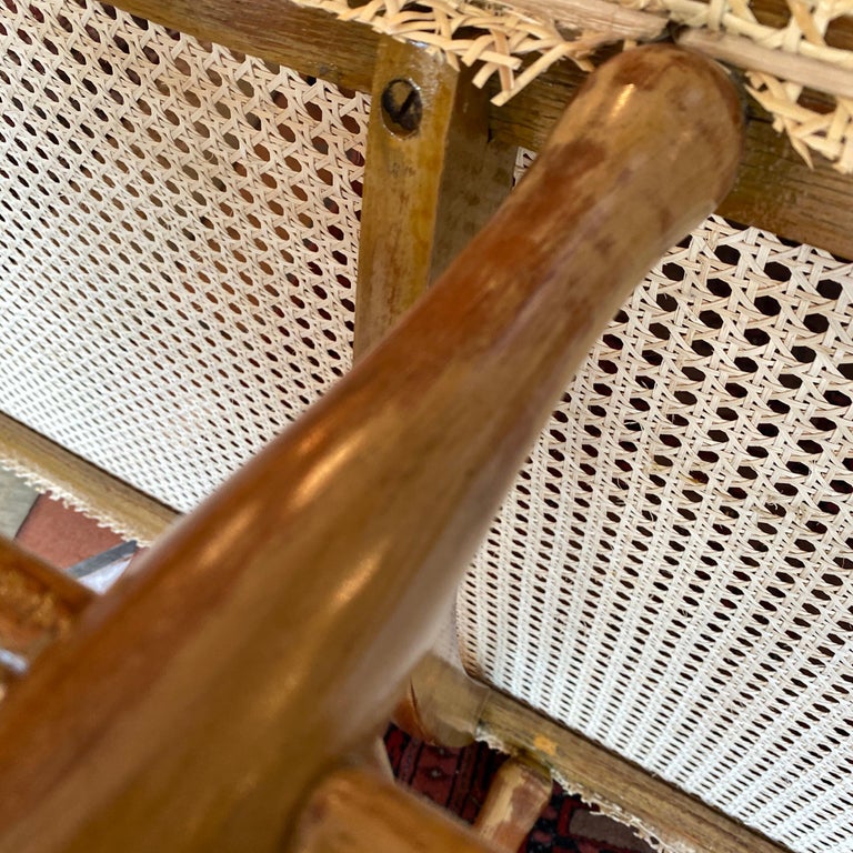 MidCentury Modern Caned Chaise Lounge with Brass Hardware at 1stDibs