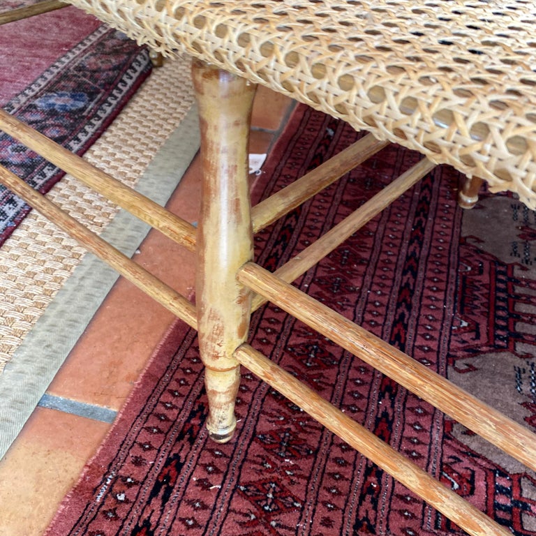 MidCentury Modern Caned Chaise Lounge with Brass Hardware at 1stDibs