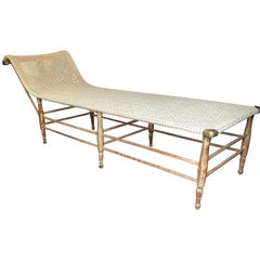 Mid-Century Modern Caned Chaise Lounge with Brass Hardware