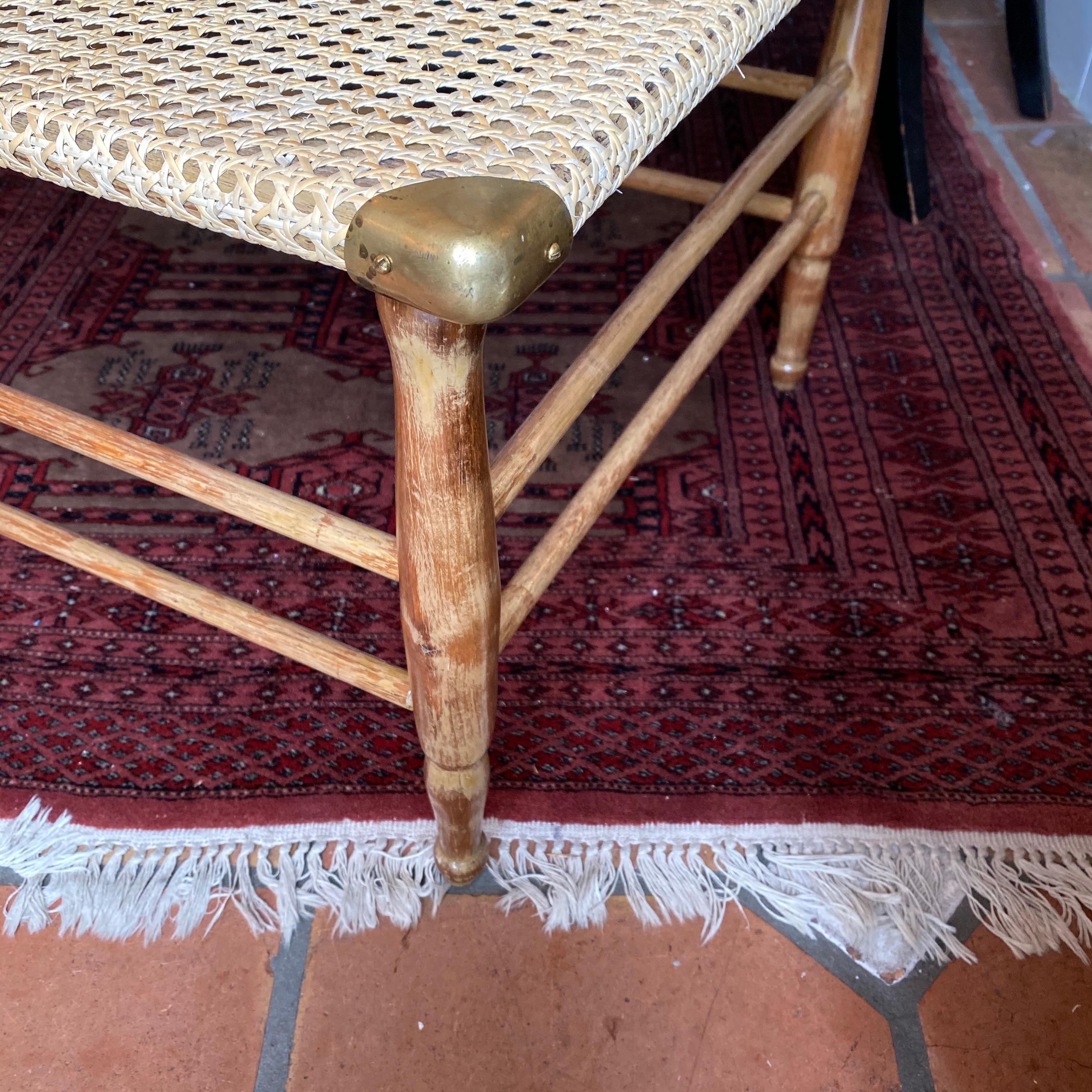 Mid-Century Modern Caned Chaise Lounge with Brass Hardware 1