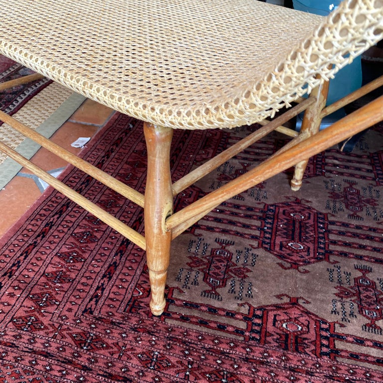 MidCentury Modern Caned Chaise Lounge with Brass Hardware at 1stDibs