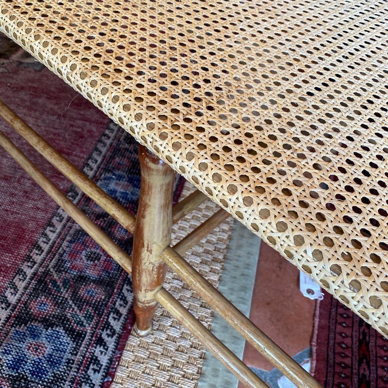 MidCentury Modern Caned Chaise Lounge with Brass Hardware at 1stDibs