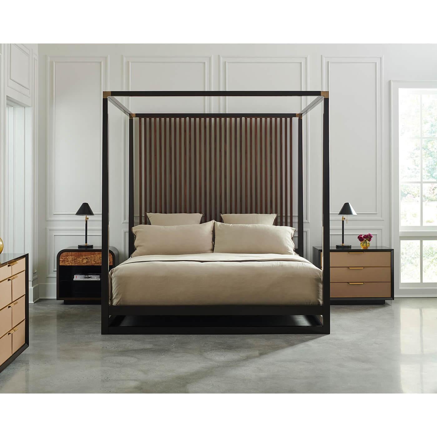 Wood Mid Century Modern Canopy Bed - California King