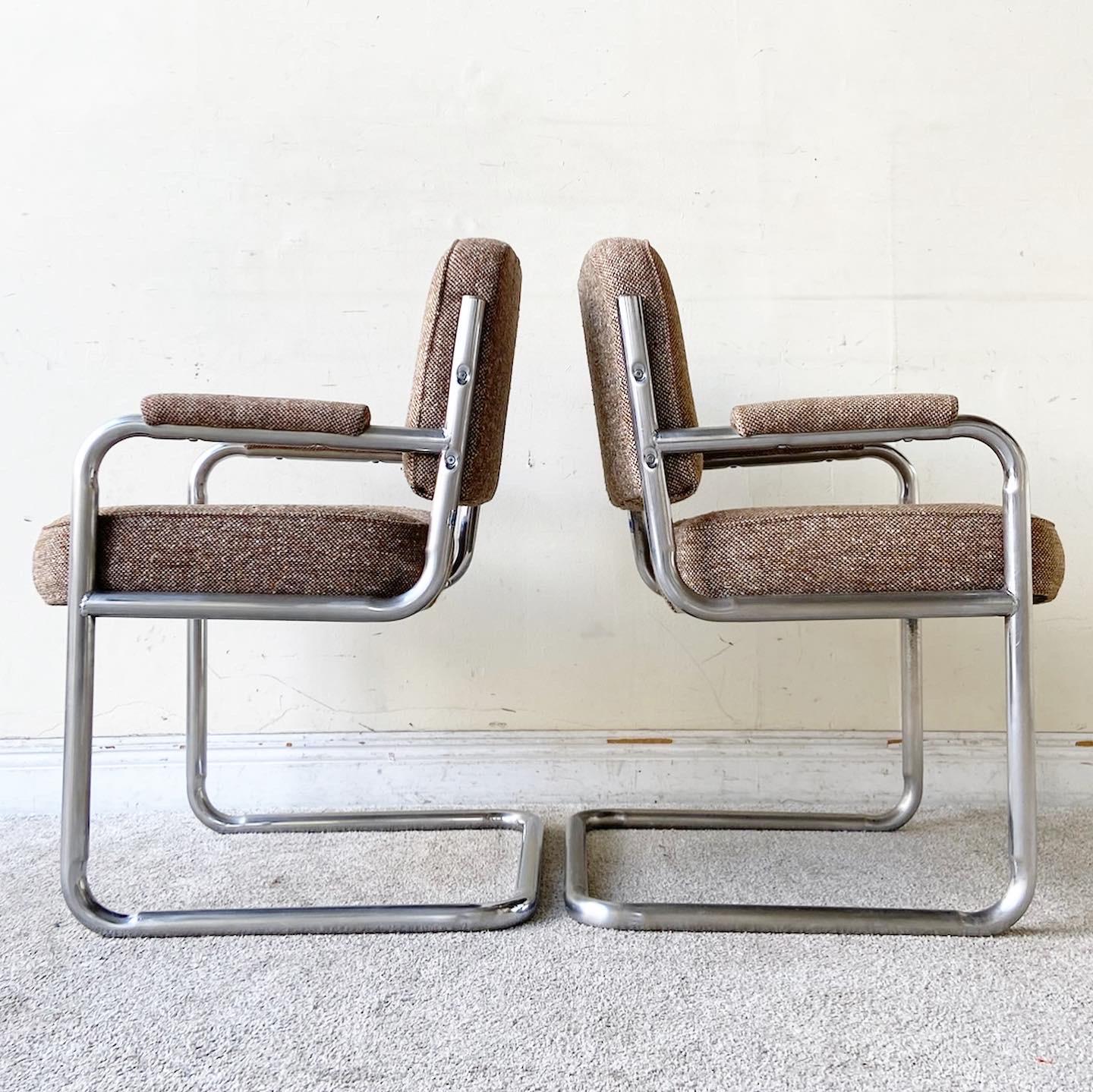 Mid-Century Modern Cantilever Arm Chairs, a Pair In Good Condition In Delray Beach, FL