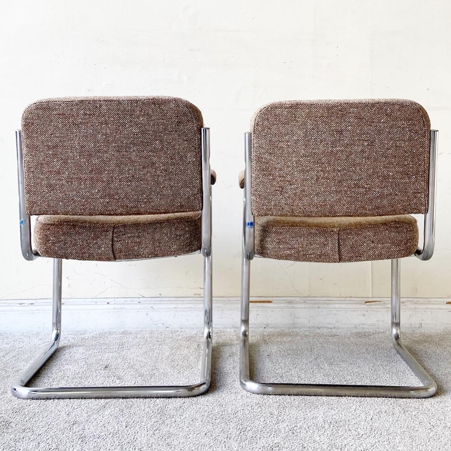 Fabric Mid-Century Modern Cantilever Arm Chairs, a Pair