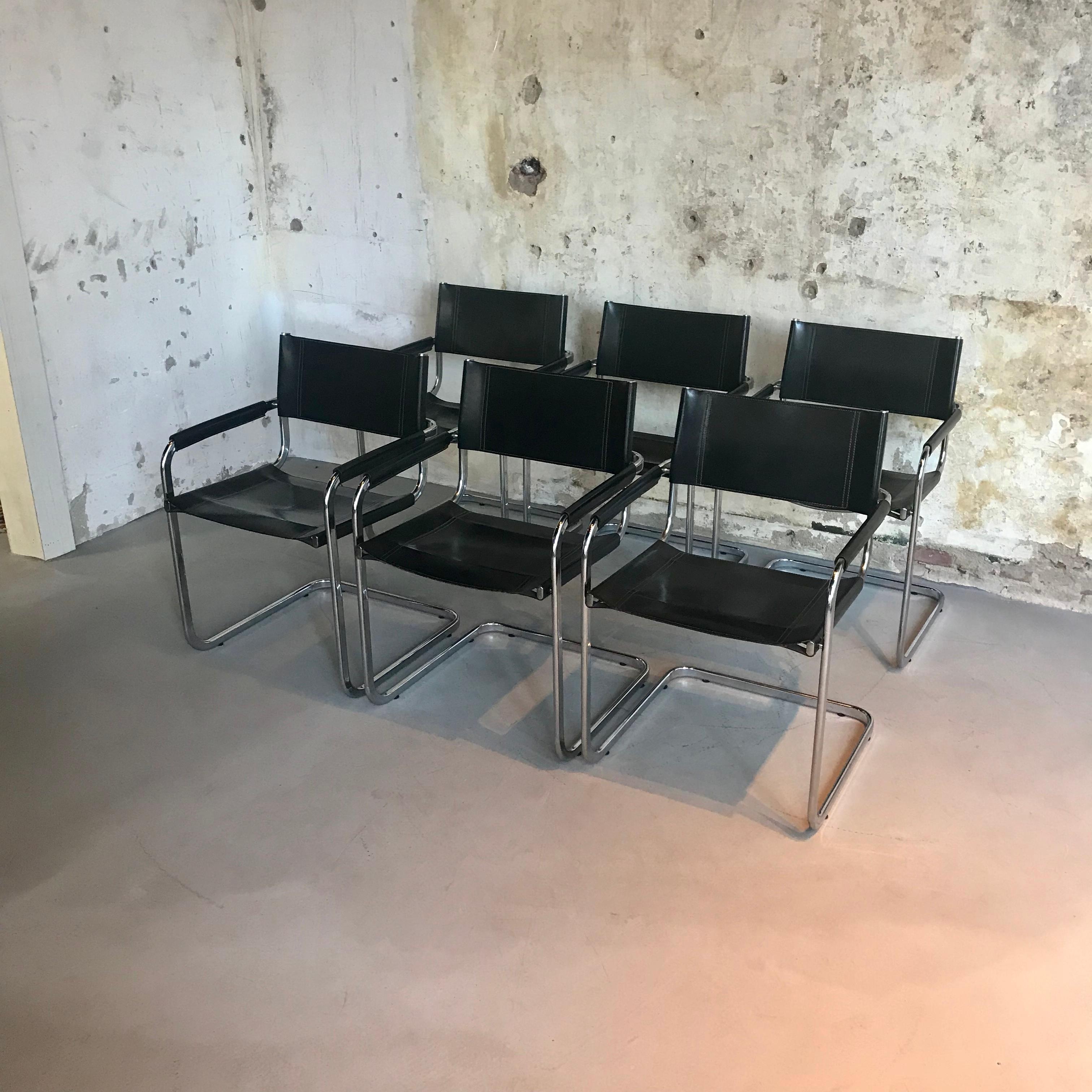 Extremely rare set of six chrome-plated tubular cantilever chairs from the 1970s, designed by Eero Aarnio for Mobel Italia.
Mobel Italia was a famous Italian manufacturer during the 1960s and 1970s.
Excellent vintage condition. All chairs has the