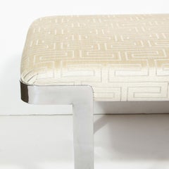 Mid-Century Modern Cantilever Chrome Bench in Gauffraged Oyster Greek Key Velvet