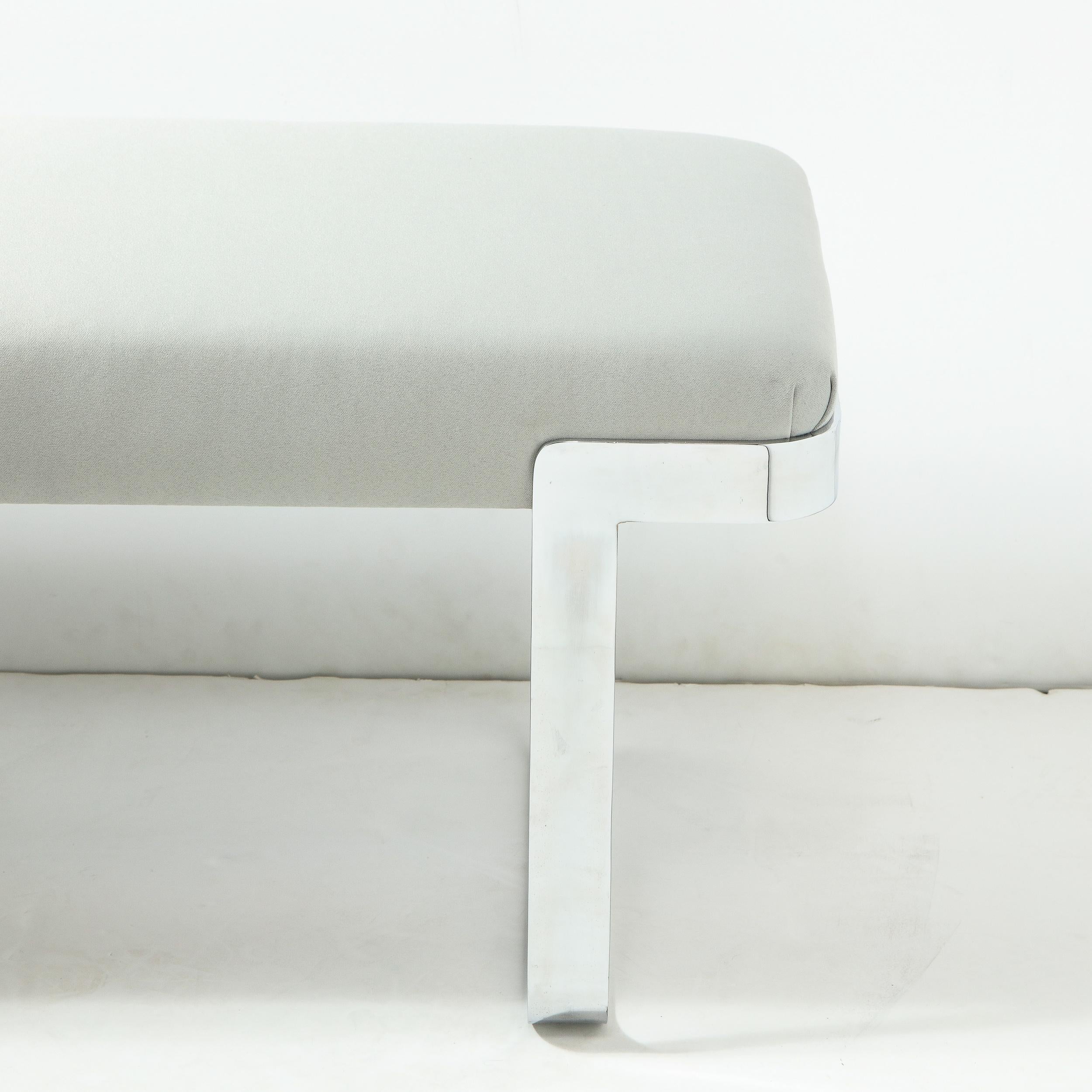 Mid-Century Modern Cantilever Chrome Bench in Platinum Silk Blend Upholstery 1