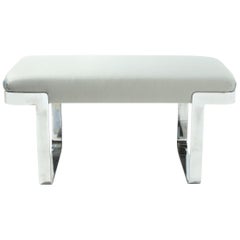 Mid-Century Modern Cantilever Chrome Bench in Platinum Silk Blend Upholstery