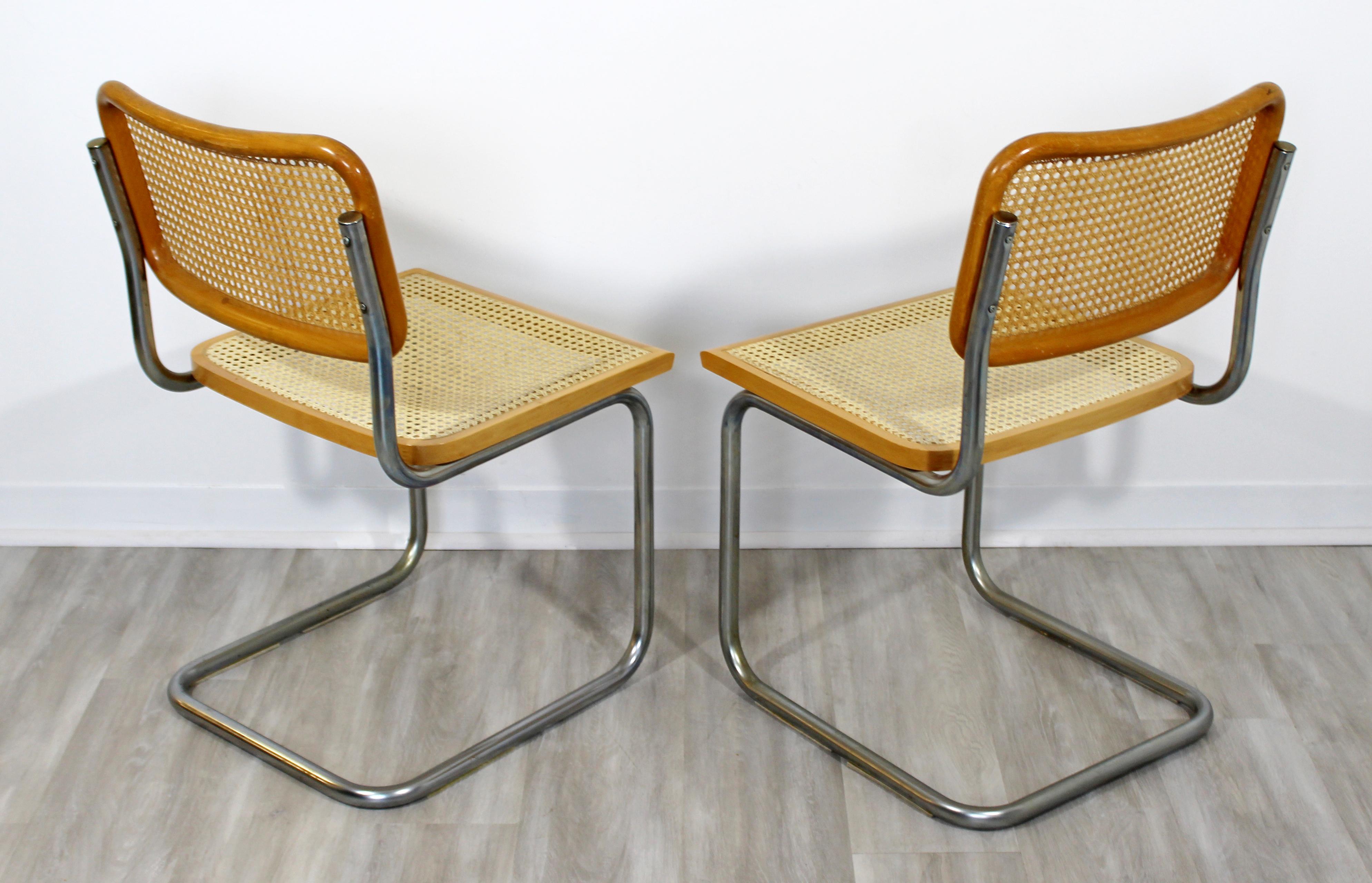 Italian Mid-Century Modern Cantilever Chrome Rattan Side Chairs Breuer 1970s Italy, Pair