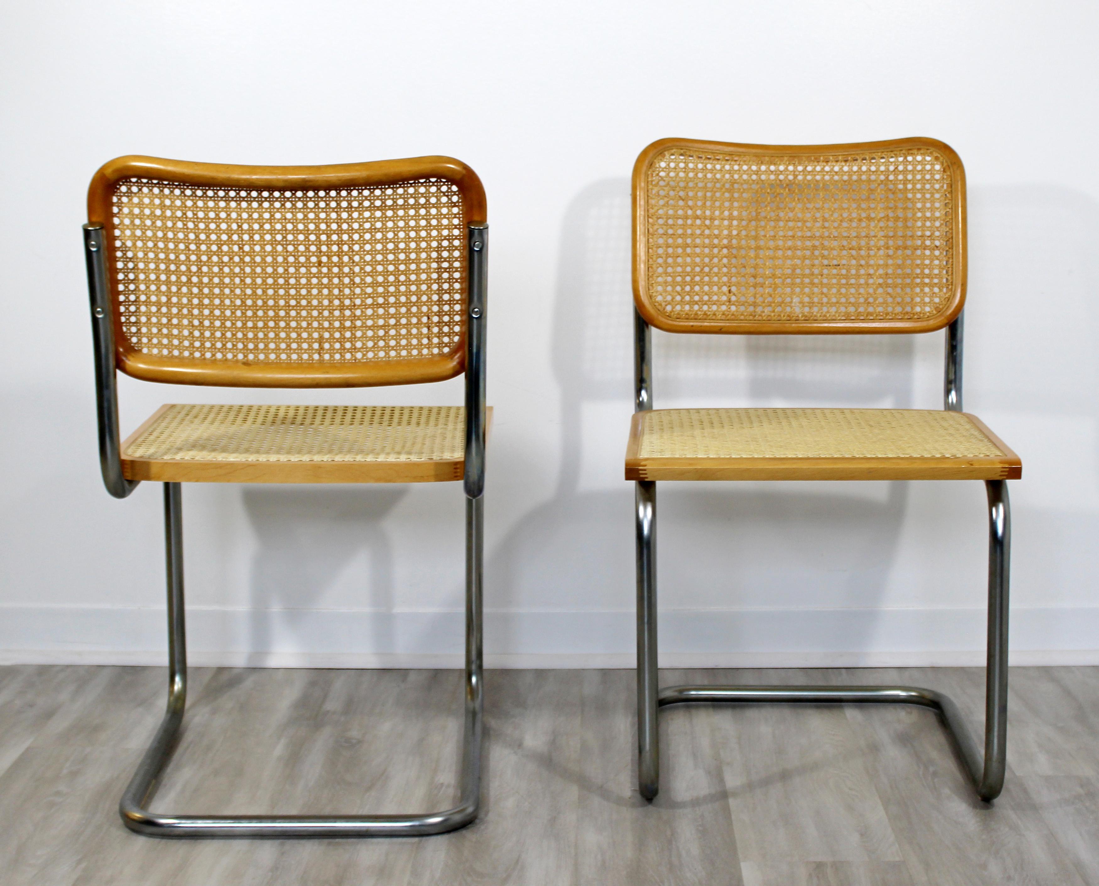 Mid-Century Modern Cantilever Chrome Rattan Side Chairs Breuer 1970s Italy, Pair In Good Condition In Keego Harbor, MI